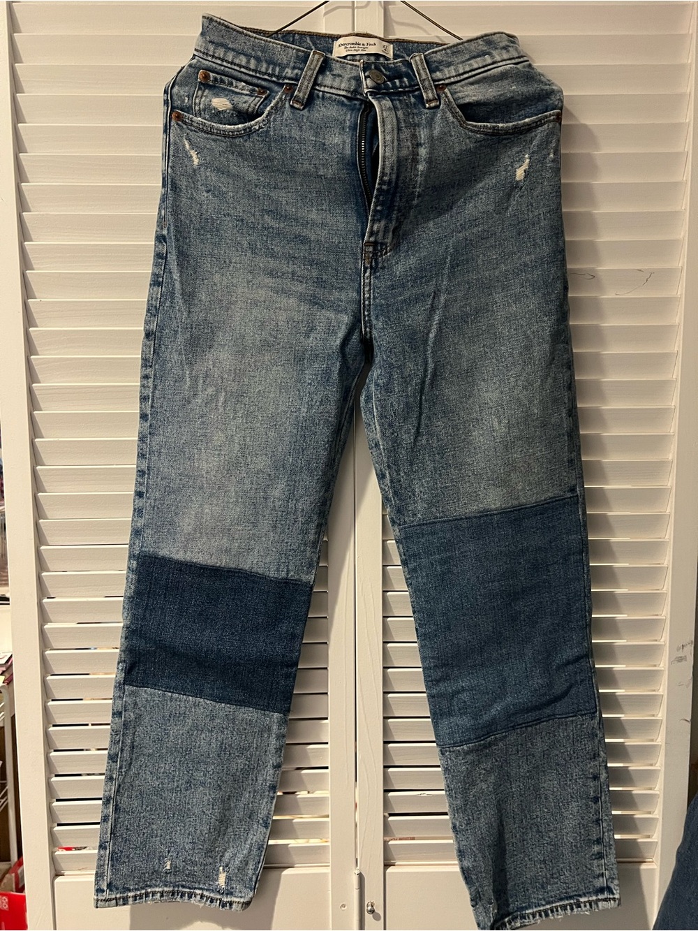 Abercrombie & Fitch Women Ankle Straight Ultra High Rise Patchwork Denim Jeans